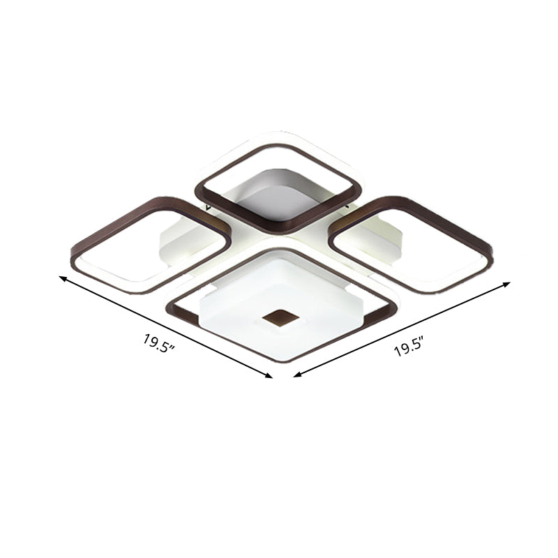 Square/Rectangular-Frame Bedroom Flushmount Light 16"/19.5"/35.5" Wide Contemporary LED Aluminum Flush Mount Fixture in Coffee, White Light Clearhalo 'Ceiling Lights' 'Close To Ceiling Lights' 'Close to ceiling' 'Semi-flushmount' Lighting' 218543