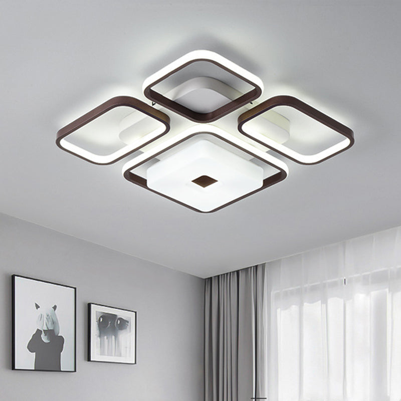 Square/Rectangular-Frame Bedroom Flushmount Light 16"/19.5"/35.5" Wide Contemporary LED Aluminum Flush Mount Fixture in Coffee, White Light Clearhalo 'Ceiling Lights' 'Close To Ceiling Lights' 'Close to ceiling' 'Semi-flushmount' Lighting' 218544