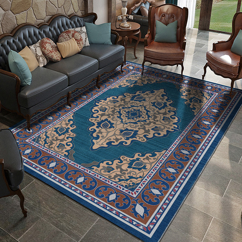 Moroccan Damask Print Rug Multicolor Polypropylene Area Rug Stain Resistant Washable Anti-Slip Backing Rug for Home Decor Lake Blue 2'7" x 3'11" Clearhalo 'Area Rug' 'Moroccan' 'Rugs' Rug' 2185443