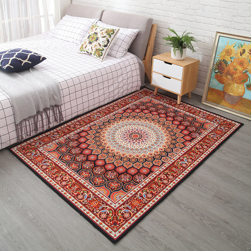 Moroccan Style Bedroom Rug Multi Color Flower Print Carpet Polyester Washable Pet Friendly Anti-Slip Backing Rug Orange Red Clearhalo 'Area Rug' 'Moroccan' 'Rugs' Rug' 2185453