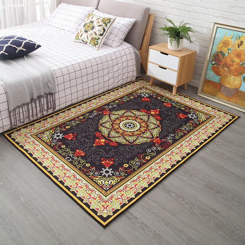 Moroccan Style Bedroom Rug Multi Color Flower Print Carpet Polyester Washable Pet Friendly Anti-Slip Backing Rug Dark Blue Clearhalo 'Area Rug' 'Moroccan' 'Rugs' Rug' 2185455