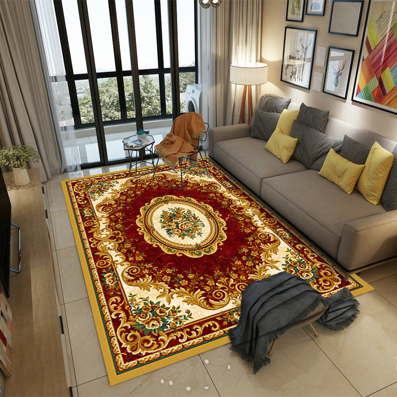 Moroccan Style Bedroom Rug Multi Color Flower Print Carpet Polyester Washable Pet Friendly Anti-Slip Backing Rug Red Clearhalo 'Area Rug' 'Moroccan' 'Rugs' Rug' 2185463