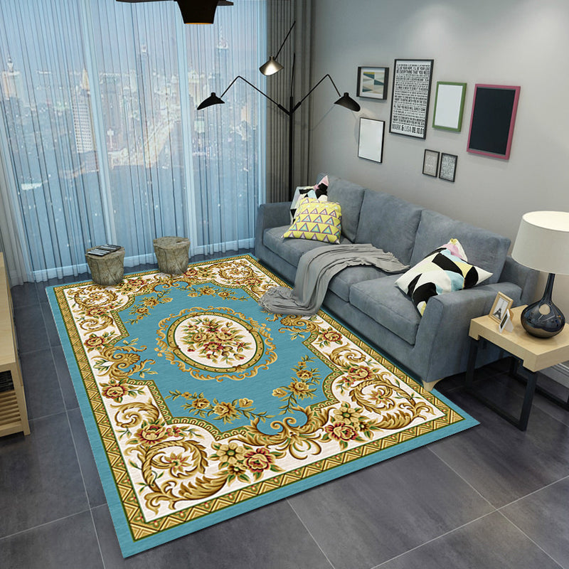 Moroccan Style Bedroom Rug Multi Color Flower Print Carpet Polyester Washable Pet Friendly Anti-Slip Backing Rug Sky Blue Clearhalo 'Area Rug' 'Moroccan' 'Rugs' Rug' 2185468