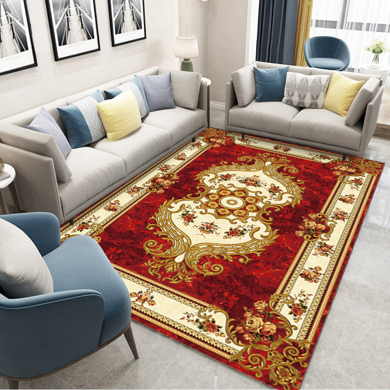 Moroccan Style Bedroom Rug Multi Color Flower Print Carpet Polyester Washable Pet Friendly Anti-Slip Backing Rug Dark Red Clearhalo 'Area Rug' 'Moroccan' 'Rugs' Rug' 2185472