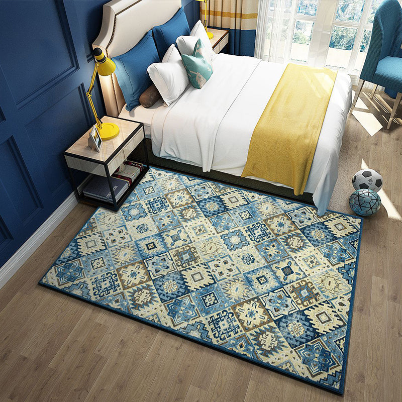 Vintage Multi-Color Flower Rug Polypropylene Moroccan Indoor Rug Pet Friendly Non-Slip Washable Carpet for Bedroom Denim Blue Clearhalo 'Area Rug' 'Moroccan' 'Rugs' Rug' 2185600