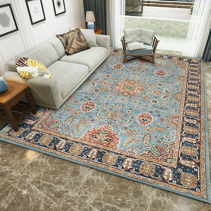 Vintage Multi-Color Flower Rug Polypropylene Moroccan Indoor Rug Pet Friendly Non-Slip Washable Carpet for Bedroom Sky Blue Clearhalo 'Area Rug' 'Moroccan' 'Rugs' Rug' 2185603