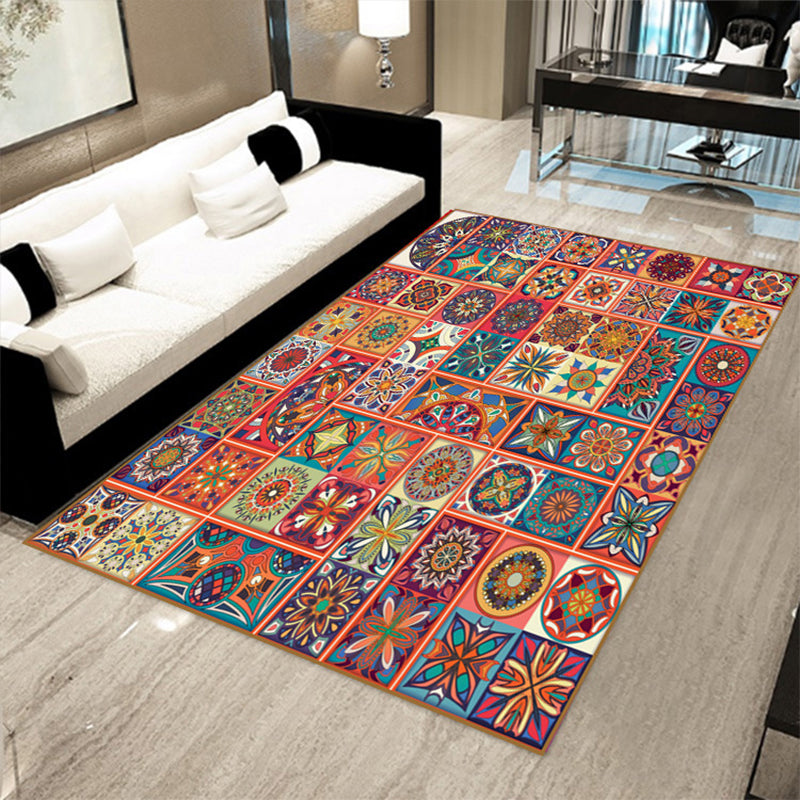 Multicolor Floral Mosaic Print Rug Polypropylene Moroccan Indoor Rug Machine Washable Anti-Slip Backing Pet Friendly Carpet for Home Red Clearhalo 'Area Rug' 'Moroccan' 'Rugs' Rug' 2185644
