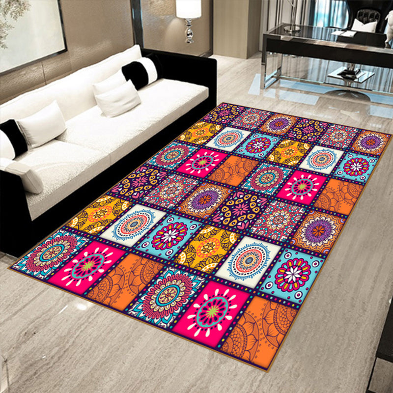 Multicolor Floral Mosaic Print Rug Polypropylene Moroccan Indoor Rug Machine Washable Anti-Slip Backing Pet Friendly Carpet for Home Yellow-Red Clearhalo 'Area Rug' 'Moroccan' 'Rugs' Rug' 2185645