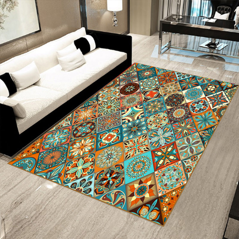 Multicolor Floral Mosaic Print Rug Polypropylene Moroccan Indoor Rug Machine Washable Anti-Slip Backing Pet Friendly Carpet for Home Aqua Clearhalo 'Area Rug' 'Moroccan' 'Rugs' Rug' 2185646