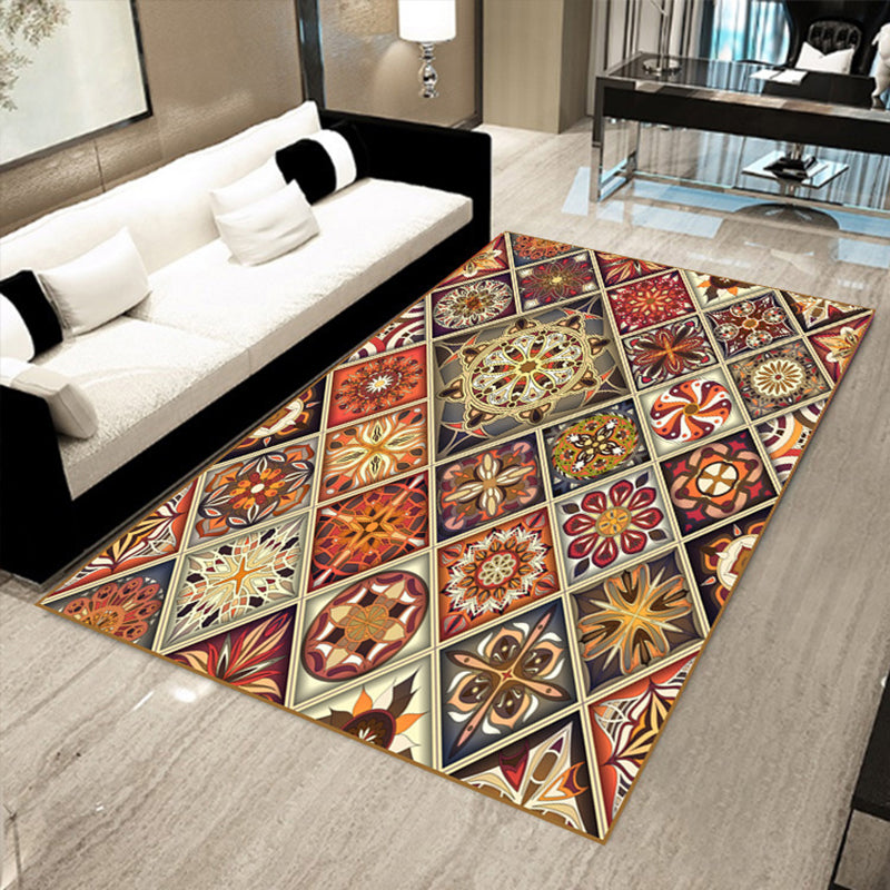Multicolor Floral Mosaic Print Rug Polypropylene Moroccan Indoor Rug Machine Washable Anti-Slip Backing Pet Friendly Carpet for Home Grey Clearhalo 'Area Rug' 'Moroccan' 'Rugs' Rug' 2185647