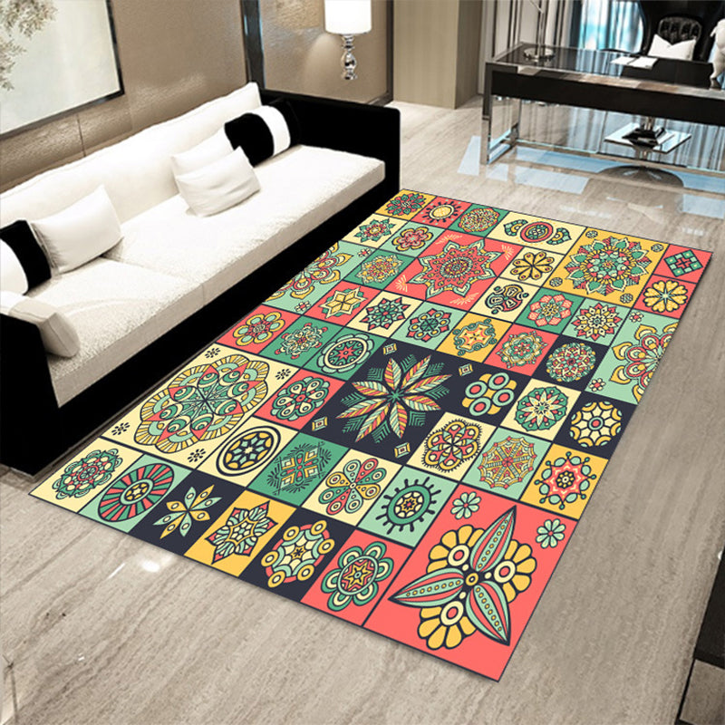 Multicolor Floral Mosaic Print Rug Polypropylene Moroccan Indoor Rug Machine Washable Anti-Slip Backing Pet Friendly Carpet for Home Green Clearhalo 'Area Rug' 'Moroccan' 'Rugs' Rug' 2185649