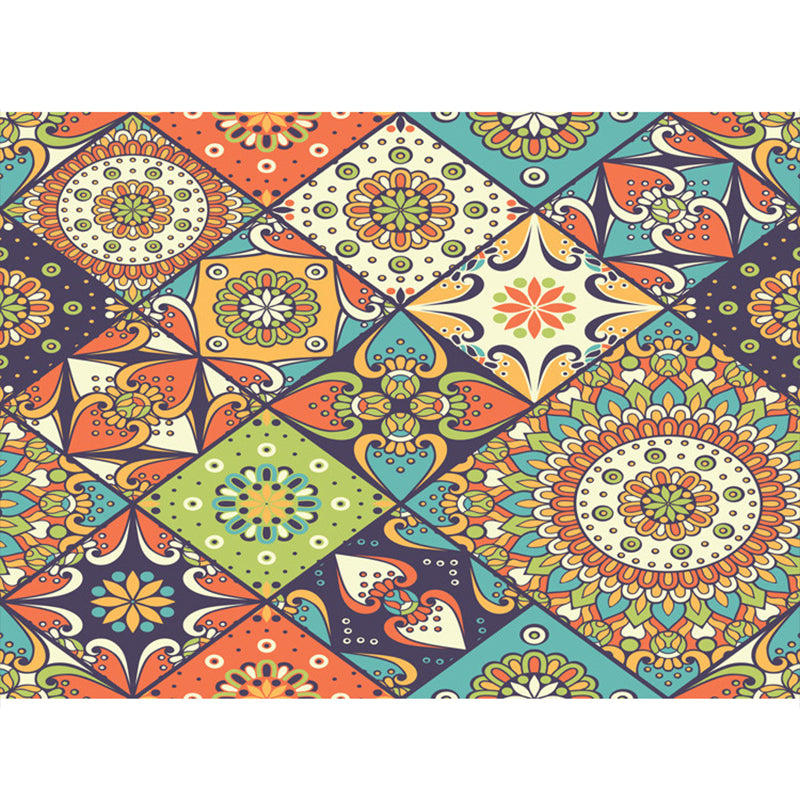Multicolor Floral Mosaic Print Rug Polypropylene Moroccan Indoor Rug Machine Washable Anti-Slip Backing Pet Friendly Carpet for Home Clearhalo 'Area Rug' 'Moroccan' 'Rugs' Rug' 2185652