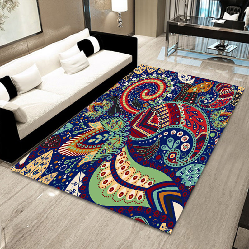 Multicolor Floral Mosaic Print Rug Polypropylene Moroccan Indoor Rug Machine Washable Anti-Slip Backing Pet Friendly Carpet for Home Denim Blue Clearhalo 'Area Rug' 'Moroccan' 'Rugs' Rug' 2185656