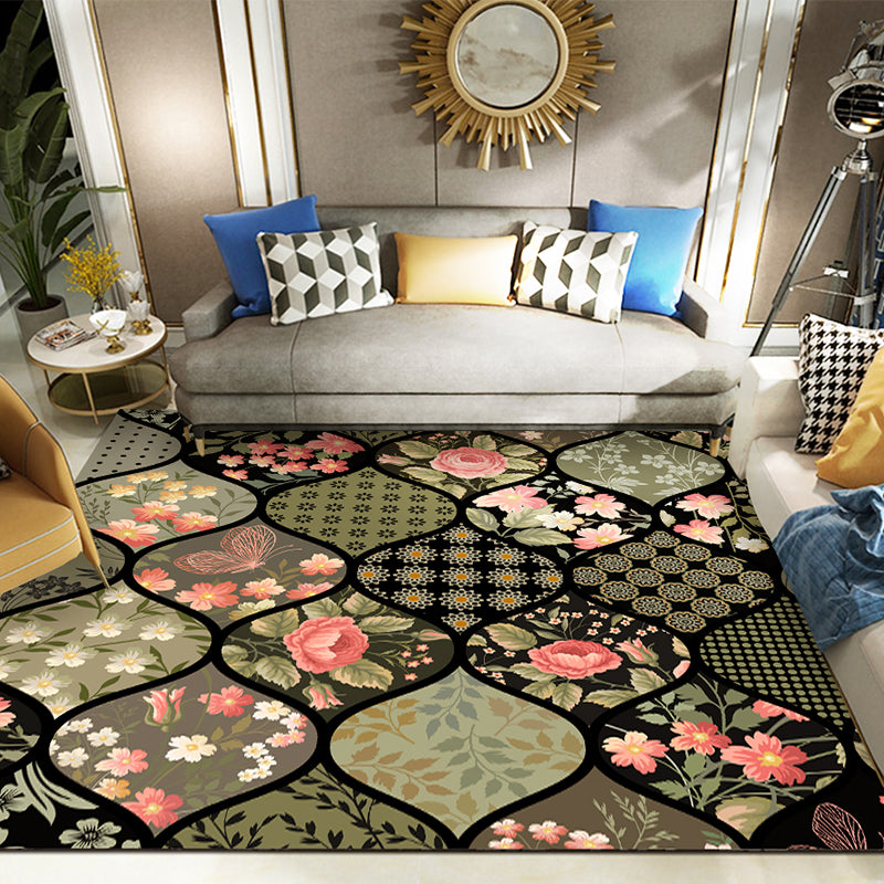 Classy Multi Color Mandala Rug Synthetics Moroccan Area Rug Stain Resistant Anti-Slip Pet Friendly Rug for Great Room Black Clearhalo 'Area Rug' 'Moroccan' 'Rugs' Rug' 2185667