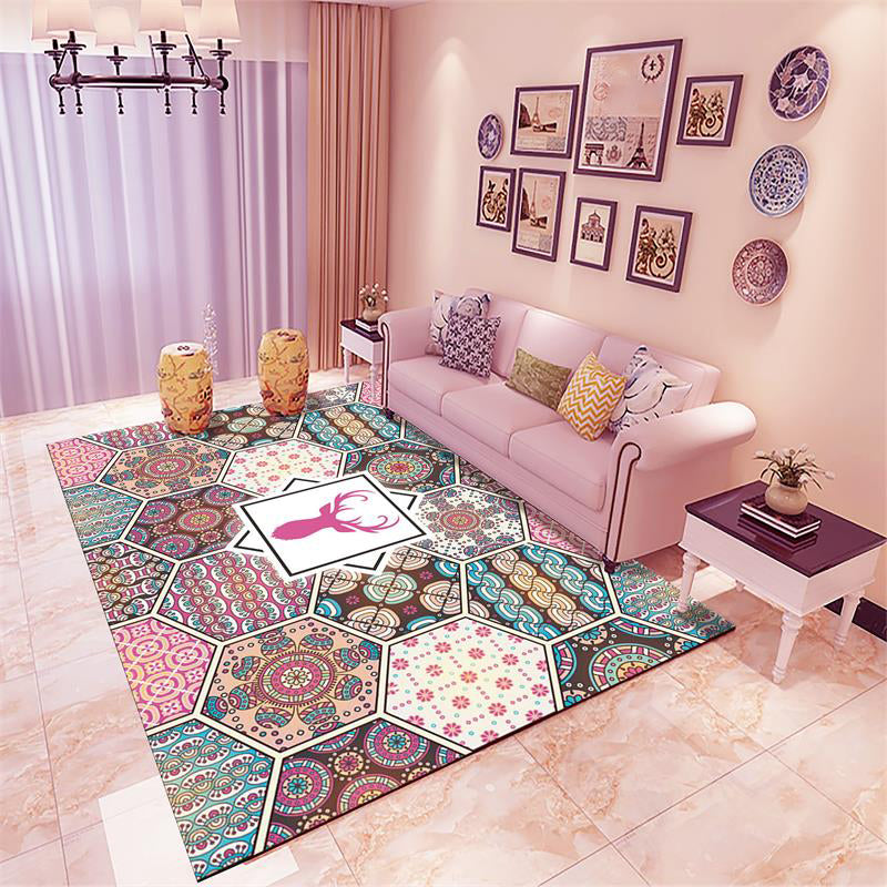 Classy Multi Color Mandala Rug Synthetics Moroccan Area Rug Stain Resistant Anti-Slip Pet Friendly Rug for Great Room Dark Pink Clearhalo 'Area Rug' 'Moroccan' 'Rugs' Rug' 2185673