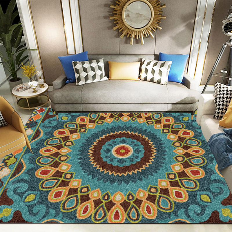 Classy Multi Color Mandala Rug Synthetics Moroccan Area Rug Stain Resistant Anti-Slip Pet Friendly Rug for Great Room Peacock Blue Clearhalo 'Area Rug' 'Moroccan' 'Rugs' Rug' 2185676