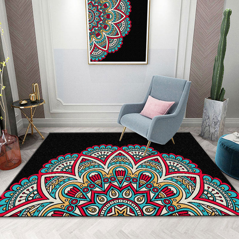 Colorful Mandala Rug Multicolor Moroccan Area Carpet Polyester Stain Resistant Pet Friendly Anti-Slip Rug for Home Red Clearhalo 'Area Rug' 'Moroccan' 'Rugs' Rug' 2185706