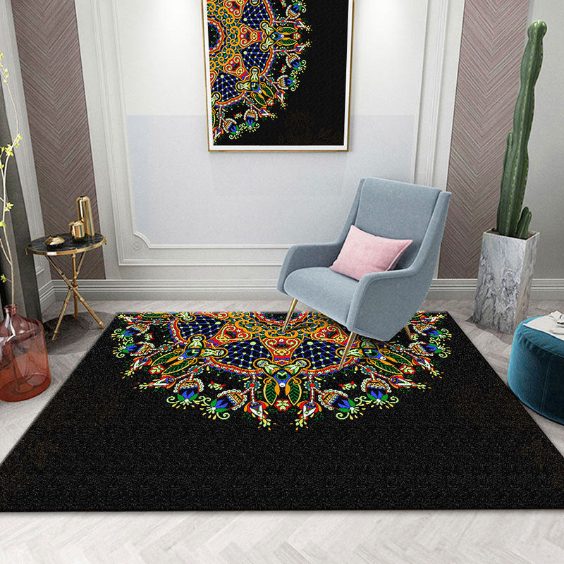 Colorful Mandala Rug Multicolor Moroccan Area Carpet Polyester Stain Resistant Pet Friendly Anti-Slip Rug for Home Black Clearhalo 'Area Rug' 'Moroccan' 'Rugs' Rug' 2185721