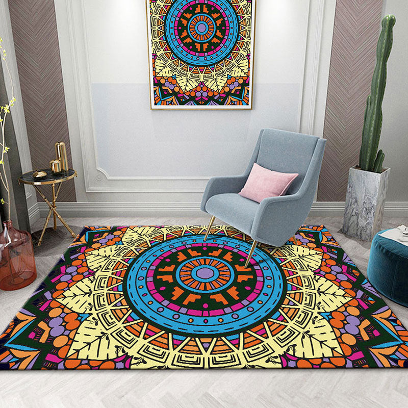 Colorful Mandala Rug Multicolor Moroccan Area Carpet Polyester Stain Resistant Pet Friendly Anti-Slip Rug for Home Clearhalo 'Area Rug' 'Moroccan' 'Rugs' Rug' 2185724