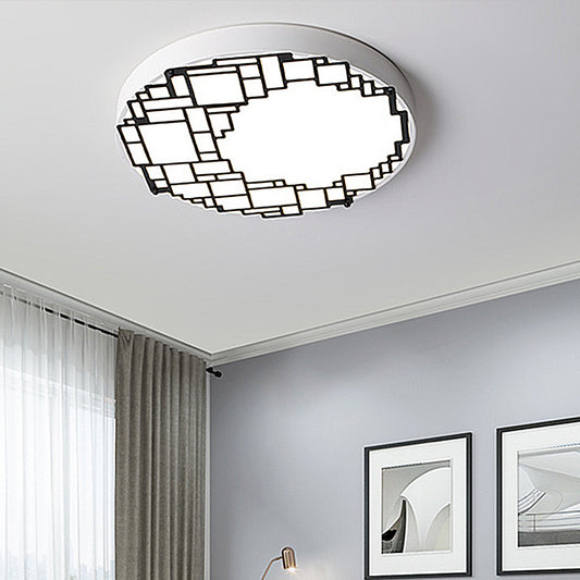 LED Round Flush Mount 16"/19.5" W Simple Metallic Bedroom Ceiling Mount Light Fixture with Wall Pattern, White Light White Clearhalo 'Ceiling Lights' 'Close To Ceiling Lights' 'Close to ceiling' 'Flush mount' Lighting' 218572