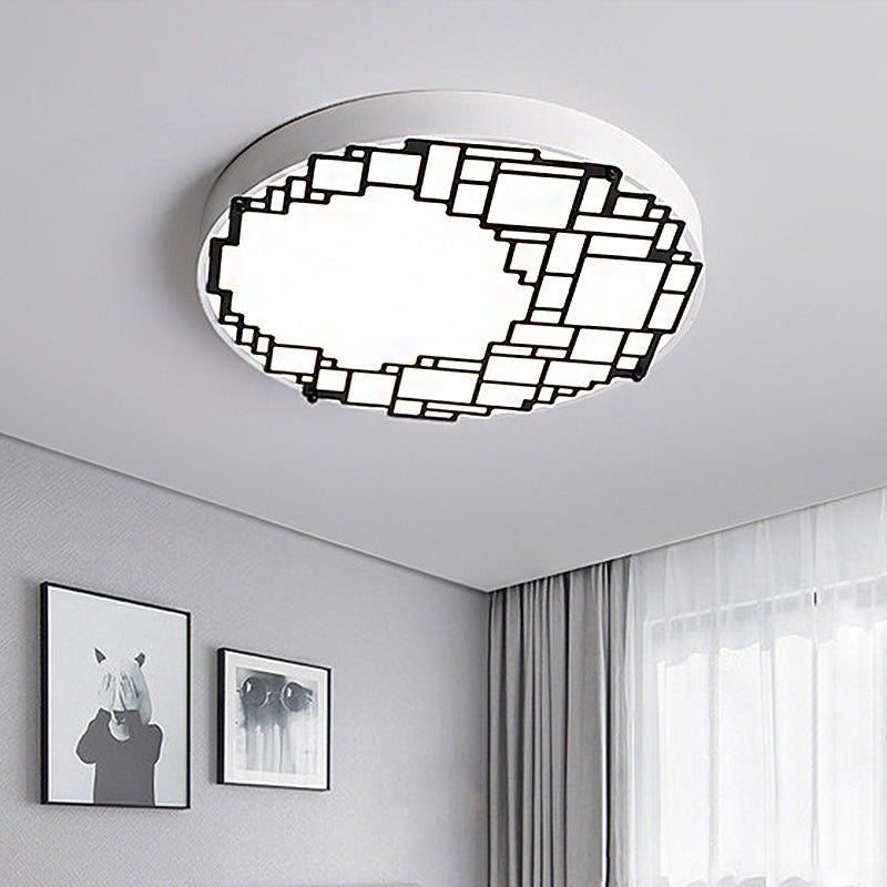 LED Round Flush Mount 16"/19.5" W Simple Metallic Bedroom Ceiling Mount Light Fixture with Wall Pattern, White Light Clearhalo 'Ceiling Lights' 'Close To Ceiling Lights' 'Close to ceiling' 'Flush mount' Lighting' 218573