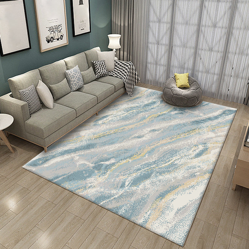 Modern Abstract Watercolor Rug Multi-Color Synthetics Rug Washable Anti-Slip Stain Resistant Area Carpet for Home Light Blue-White Clearhalo 'Area Rug' 'Modern' 'Rugs' Rug' 2185862