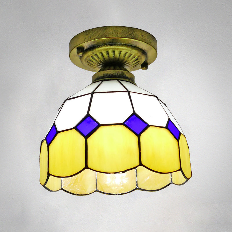 1 Head Flush Mount Light Classic Bell Shade Gridded Glass Semi Flush Ceiling Light Clearhalo 'Ceiling Lights' 'Close To Ceiling Lights' 'Lighting' 2186403_c8c91af3-a58f-42ab-aaa3-858af1a4d8d9