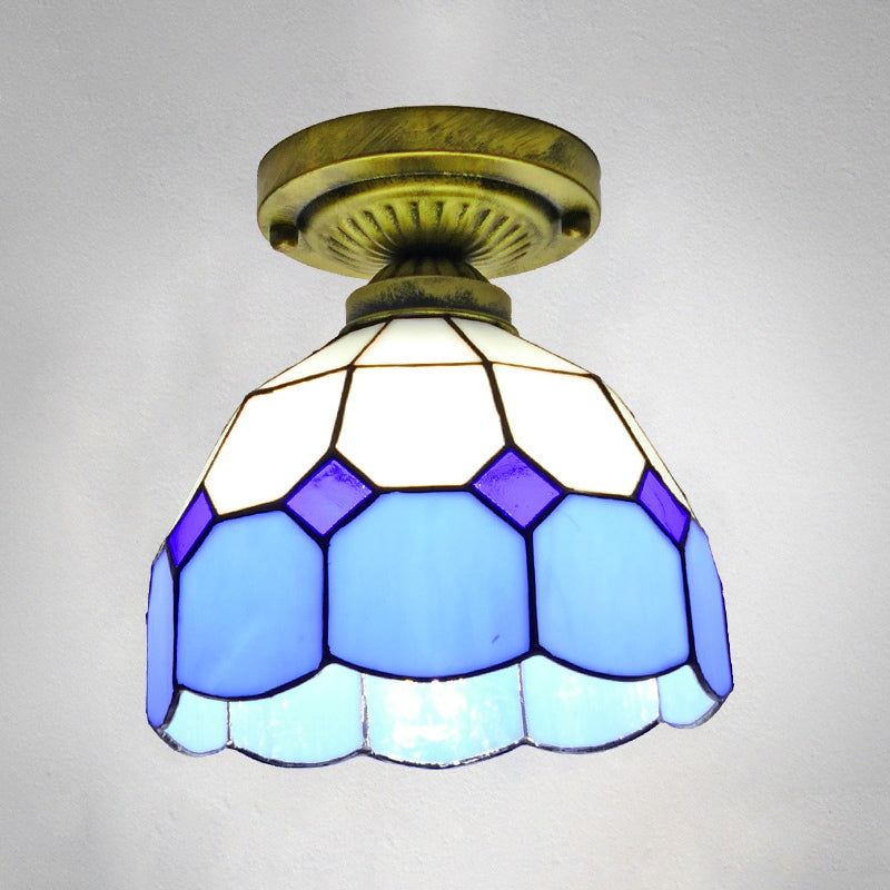 1 Head Flush Mount Light Classic Bell Shade Gridded Glass Semi Flush Ceiling Light Clearhalo 'Ceiling Lights' 'Close To Ceiling Lights' 'Lighting' 2186406_34ea3512-e1a5-434b-aed4-75fe198091be