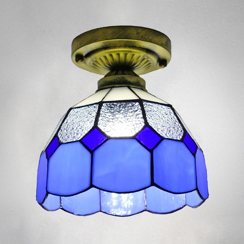 1 Head Flush Mount Light Classic Bell Shade Gridded Glass Semi Flush Ceiling Light Clear 8" Clearhalo 'Ceiling Lights' 'Close To Ceiling Lights' 'Lighting' 2186408_2e1c097c-84a5-4046-8e56-dc7352bdbe0d