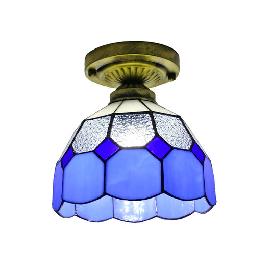 1 Head Flush Mount Light Classic Bell Shade Gridded Glass Semi Flush Ceiling Light Clearhalo 'Ceiling Lights' 'Close To Ceiling Lights' 'Lighting' 2186409_44cac290-6271-4b25-991f-aaeeb04cd12f