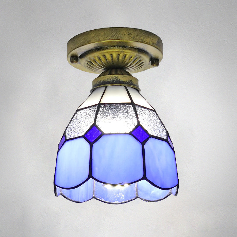 1 Head Flush Mount Light Classic Bell Shade Gridded Glass Semi Flush Ceiling Light Clear 6" Clearhalo 'Ceiling Lights' 'Close To Ceiling Lights' 'Lighting' 2186410_c7c268b1-08d3-46a2-b115-a66dc39eef1f