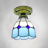 1��Head Flush Mount Light Classic Bell Shade Gridded Glass Semi Flush Ceiling Light Sky Blue 6" Clearhalo 'Ceiling Lights' 'Close To Ceiling Lights' 'Close to ceiling' 'Glass shade' 'Glass' 'Semi-flushmount' 'Tiffany close to ceiling' 'Tiffany' Lighting' 2186415