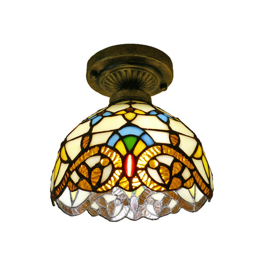 Dome Ceiling Light 1 Bulb Stained Glass Vintage Semi Flush Light Fixture for Corridor Clearhalo 'Ceiling Lights' 'Close To Ceiling Lights' 'Lighting' 2186428_2308174b-2e13-42b4-9ddf-31f20b0508ce