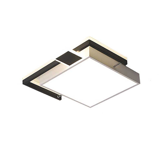 Black/Gold Cuboid LED Flush Mount Lamp Modernist 16"/19.5"/35.5" Wide Iron Ceiling Mounted Fixture for Living Room Clearhalo 'Ceiling Lights' 'Close To Ceiling Lights' 'Close to ceiling' 'Flush mount' Lighting' 218649