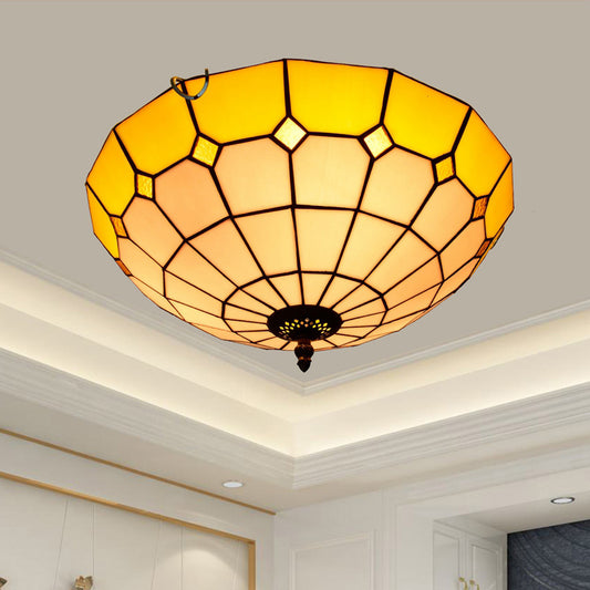 Traditional Bowl Shade Flush Ceiling Light Stained Art Glass Flush Mount Lighting Fixture Yellow 16" Clearhalo 'Ceiling Lights' 'Close To Ceiling Lights' 'Close to ceiling' 'Flush mount' Lighting' 2186500