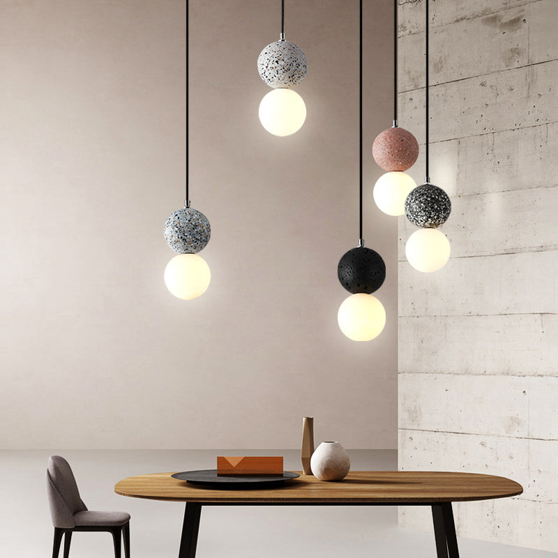 Round Pendant Light Minimalistic Frosted Glass 1��Bulb Dining Room Suspension Light with Terrazzo Decor Clearhalo 'Ceiling Lights' 'Modern Pendants' 'Modern' 'Pendant Lights' 'Pendants' Lighting' 2186586