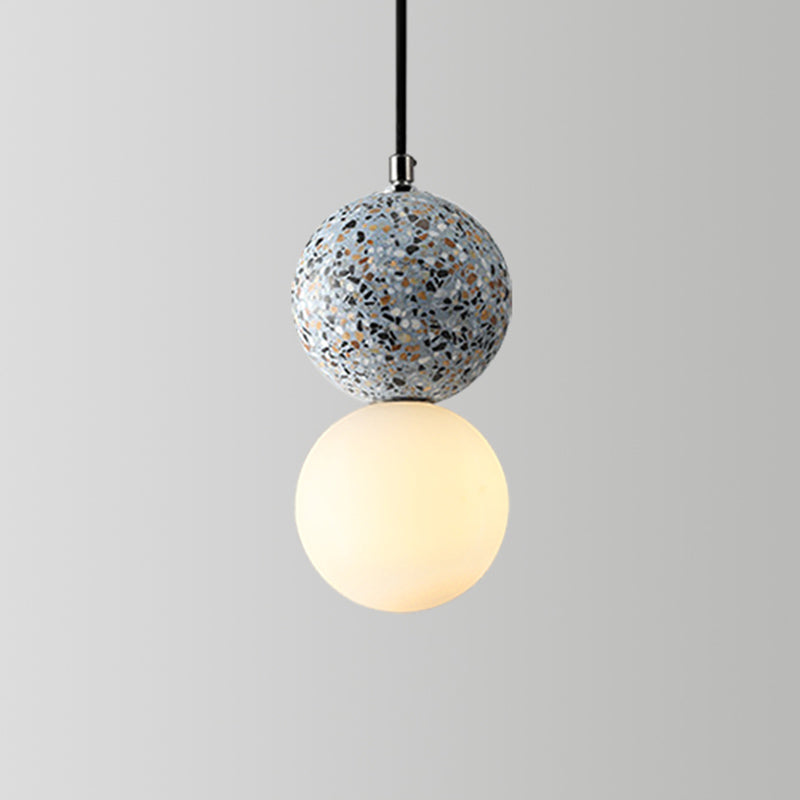 Round Pendant Light Minimalistic Frosted Glass 1��Bulb Dining Room Suspension Light with Terrazzo Decor Clearhalo 'Ceiling Lights' 'Modern Pendants' 'Modern' 'Pendant Lights' 'Pendants' Lighting' 2186588