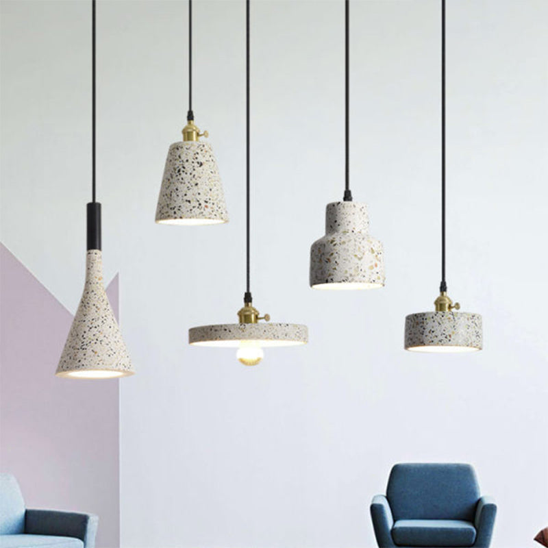 Geometrical Suspension Lighting Nordic Style Terrazzo Single-Bulb White Pendant Ceiling Light Clearhalo 'Ceiling Lights' 'Modern Pendants' 'Modern' 'Pendant Lights' 'Pendants' Lighting' 2186616