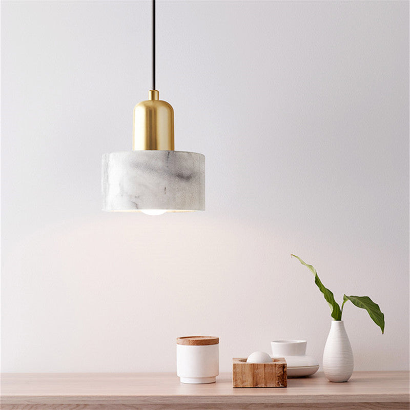 Drum Shade Marble Ceiling Light Minimalistic 1-Light White Hanging Pendant Light for Bedroom Clearhalo 'Ceiling Lights' 'Modern Pendants' 'Modern' 'Pendant Lights' 'Pendants' Lighting' 2186626