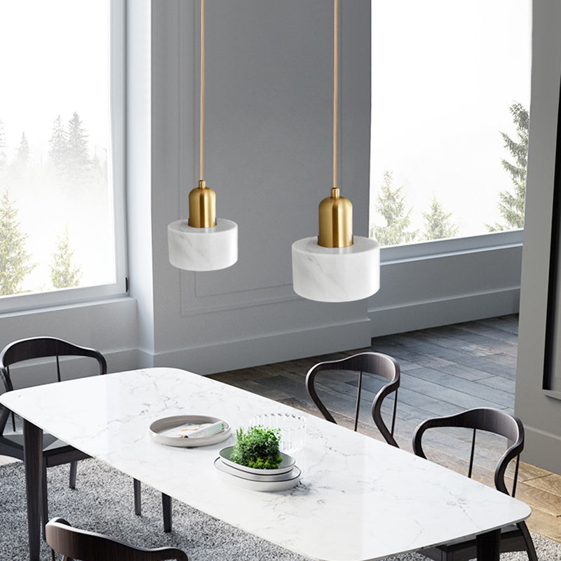 Round Shade Dining Room Pendant Light Marble Simplicity Suspension Lighting Fixture 1 White Clearhalo 'Ceiling Lights' 'Modern Pendants' 'Modern' 'Pendant Lights' 'Pendants' Lighting' 2186630