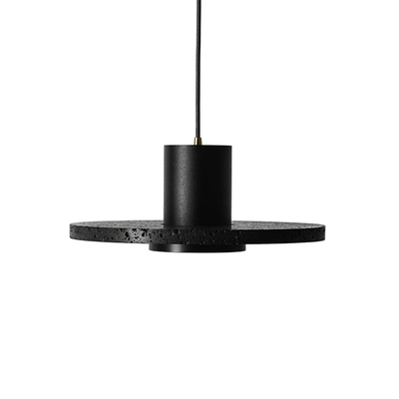 Flat Round Ceiling Lighting Simplicity Terrazzo Single-Bulb Black Hat ...