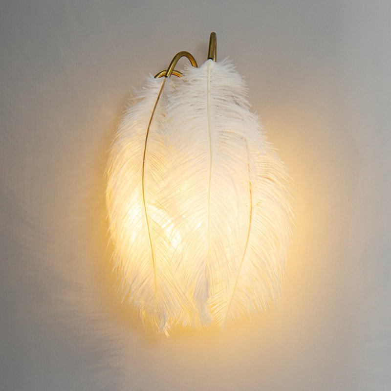 Gold Curved Sconce Lighting Simplicity Single-Bulb Feather Wall Light Fixture for Bedside Gold White B Clearhalo 'Modern wall lights' 'Modern' 'Wall Lamps & Sconces' 'Wall Lights' Lighting' 2186720