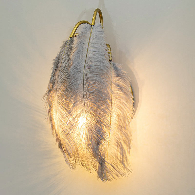 Gold Curved Sconce Lighting Simplicity Single-Bulb Feather Wall Light Fixture for Bedside Gold Gray B Clearhalo 'Modern wall lights' 'Modern' 'Wall Lamps & Sconces' 'Wall Lights' Lighting' 2186722