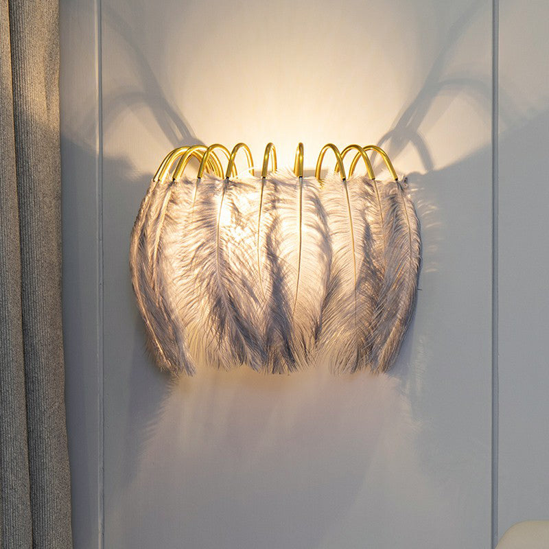 Gold Curved Sconce Lighting Simplicity Single-Bulb Feather Wall Light Fixture for Bedside Gold Gray A Clearhalo 'Modern wall lights' 'Modern' 'Wall Lamps & Sconces' 'Wall Lights' Lighting' 2186725