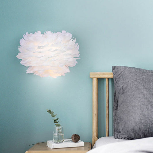 Blossoming Flower Feather Wall Lighting Nordic Style 1 Bulb White Sconce Light for Girls Bedroom White Clearhalo 'Modern wall lights' 'Modern' 'Wall Lamps & Sconces' 'Wall Lights' Lighting' 2186727