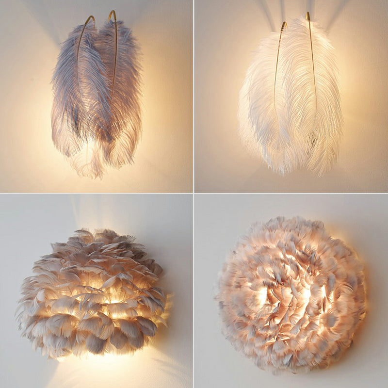 Shaded Girls Bedroom Wall Sconce Feather Single-Bulb Simplistic Wall Mounted Light Clearhalo 'Modern wall lights' 'Modern' 'Wall Lamps & Sconces' 'Wall Lights' Lighting' 2186732