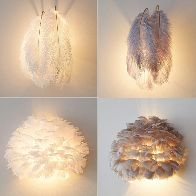 Shaded Girls Bedroom Wall Sconce Feather Single-Bulb Simplistic Wall Mounted Light Clearhalo 'Modern wall lights' 'Modern' 'Wall Lamps & Sconces' 'Wall Lights' Lighting' 2186733