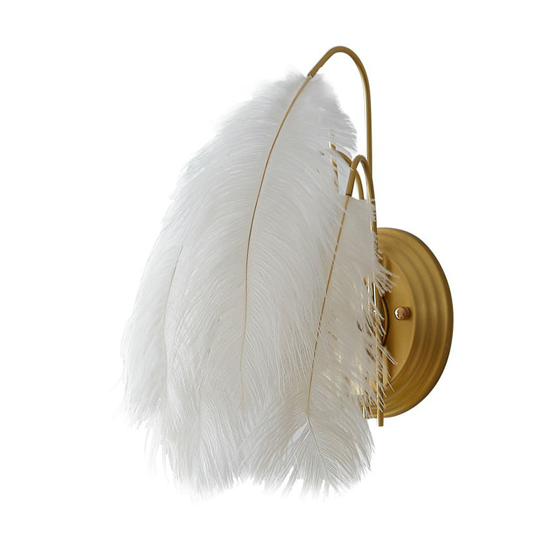 Shaded Girls Bedroom Wall Sconce Feather Single-Bulb Simplistic Wall Mounted Light Clearhalo 'Modern wall lights' 'Modern' 'Wall Lamps & Sconces' 'Wall Lights' Lighting' 2186735