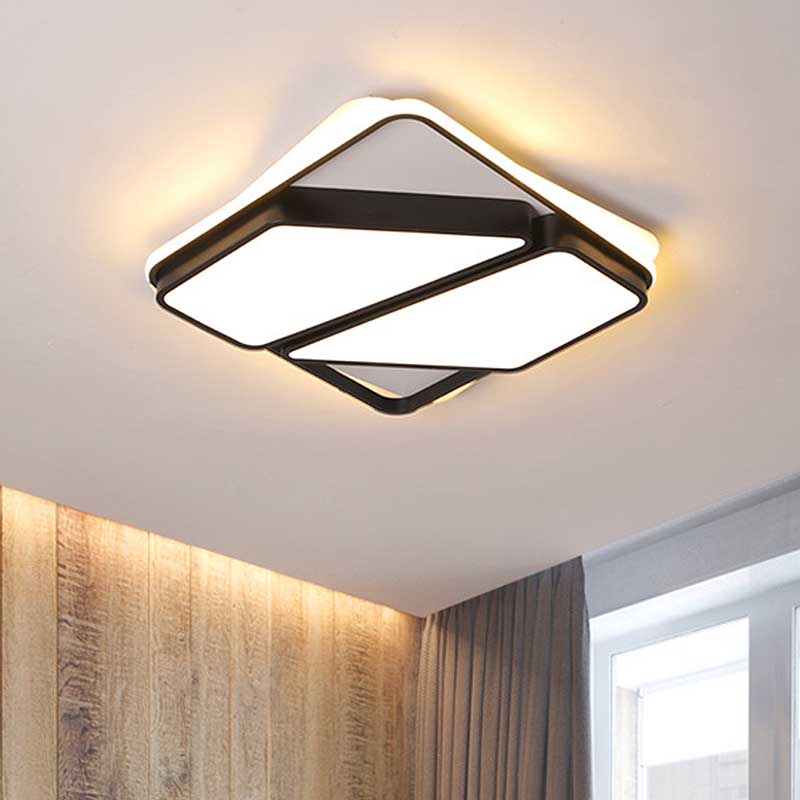 Living Room LED Splicing-Block Flush Ceiling Light Modern Metallic Black and White Ceiling Flush Mount, 16"/19.5"/35.5" Wide Black-White 16" Clearhalo 'Ceiling Lights' 'Close To Ceiling Lights' 'Close to ceiling' 'Flush mount' Lighting' 218674