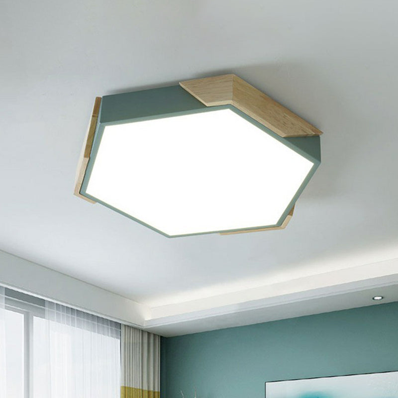 Acrylic Hexagon Shaped LED Flush Mount Lighting Nordic Style Flush Mount Ceiling Light for Bedroom Green Clearhalo 'Ceiling Lights' 'Close To Ceiling Lights' 'Close to ceiling' 'Flush mount' Lighting' 2186891